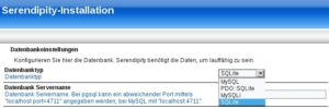 Abbildung 1: Serendipity bietet bei der Installation die Möglichkeit an, die Daten in einer SQLite-Datenbank zu speichern.