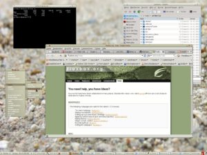 Abbildung 1: Der Fenstermanager Fluxbox gibt sich schlank, simpel und verträgt sich gut mit Anwendungen aus anderen Welten – hier mit der GTK-Anwendung Firefox und dem KDE4-Dateimanager Dolphin.