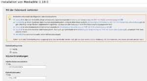 Abbildung 2: Auch Mediawiki setzt auf Wunsch auf SQLite als Grundlage.