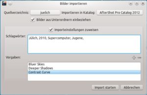 Abbildung 2: Der Import-Dialog von AfterShot Pro erlaubt sowohl das initiale Verschlagworten als auch das Anwenden von Filtern. Die Software belässt die Bilder dabei jedoch stets an ihrem Usrpungsort.