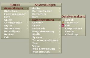 Abbildung 2: Zumindest unter Ubuntu ist das Fluxbox-Menü mit eher erheiternden Einträgen bestückt.