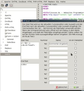 Abbildung 4: Hier bittet der Assistent Sie, einen Kommentar einzugeben. Diesen schreibt Bluefish vor dem <code srcset=