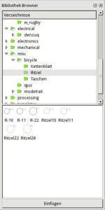 Abbildung 5: Einen ausreichend großen Desktop vorausgesetzt, lohnt es sich für mehr Übersichtlichkeit, den Browser für die Elemente aus der Bibliothek als separates Fenster zu platziert.