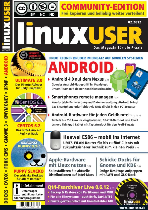 Heftcover LinuxUser Community Edition 02/2012