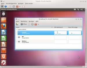 Abbildung 1: Während im Hintergrund Ubuntu 12.04 Alpha läuft, zeigt der Virt-Manager die CPU-Last auf Wirt und Gast an.