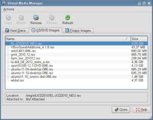 Abbildung 1: Der Medien-Manager von VirtualBox erlaubt das zentrale, hostunabhängige Verwalten der verwendeten Datenträger.