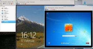 Abbildung 12: Der Virt-Manager kontrolliert die Gäste auf zwei Gastgebern: Windows 8 läuft lokal, Windows 7 auf einem entfernten Rechner.