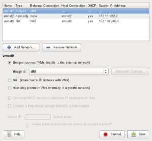 Abbildung 2: Der Netzwerkmanager von VMware erlaubt das Einrichten von bis zu zehn Interfaces. Eine Auswahl, welchen Adaptertyp er dazu verwendet, bietet die Software im Gegensatz zu VirtualBox jedoch nicht.