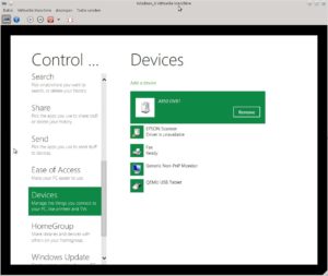Abbildung 9: Das virtuelle Windows 8 erkennt den an USB angeschlossenen Scanner und die DVB-T-Karte, die der Anwender freigegeben hat.