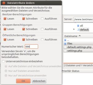 Abbildung 10: Zeigt der Installer ein Rechteproblem an, lösen Sie das meist in FileZilla, indem Sie die Rechte für Dateien und Ordner verändern.