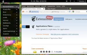 Abbildung 11: Ein Anwendungsmenü wie in der Vorgängerversion von Gnome – das ist nur eine der angebotenen Extensions, die Sie über den Webbrowser installieren können.
