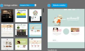 Abbildung 1: Nach dem Anmelden auf der Webbuilder-Seite stehen zunächst 30 Designs zur Auswahl. Entscheiden Sie sich für eines, das Sie dann an Ihre Zwecke anpassen.