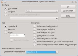 Abbildung 12: Anzeigen vertauscht? Wenn LibreOffice bei der Präsentation die Navigationsansicht an den Beamer schickt, ändern Sie die Einstellungen.