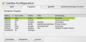 Abbildung 2: Mit YaST richten Sie unter OpenSuse die Samba-Freigaben ein.