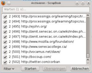 Abbildung 2: Die ScrapBook-Erweiterung von Firefox lädt die Dateien von Processingjs.org innerhalb von ein paar Minuten auf den Rechner.