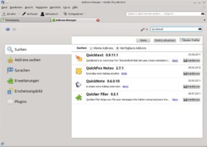 Abbildung 2: Unter OpenSuse 12.1 und Kubuntu 11.10 installieren Sie die Quicktext-Erweiterung bequem aus einem Thunderbird-Menü heraus.