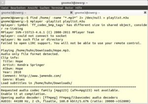 Abbildung 2: Der MPlayer spielt Playlists über den Parameter "-playlist" ab. Die Dateiendung ".m3u" ist optional.