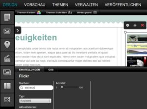 Abbildung 2: Webbuilder bringt zwei Menüs mit. Diese Iconleiste erinnert an Ubuntus Unity-Launcher und erlaubt es, Inhalte per Drag & Drop nach rechts auf die Arbeitsfläche zu ziehen.