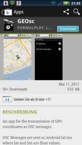 Abbildung 3: Die App GEOSC überträgt die via GPS ermittelten geografischen Koordinaten des Telefons als OSC-Anweisungen. Das bietet die Möglichkeit, bei großen Beschallungsanlagen in weitläufigen Gebäuden die Lautstärke an die Position des Hörers anzupassen.