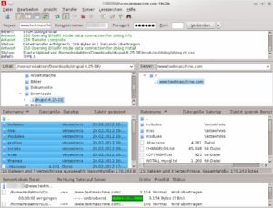 Abbildung 5: FileZilla ist ein hervorragender FTP-Client, der auch unter Linux funktioniert. Mit ihm verschieben Sie Dateien auf den Webserver, ändern Zugriffsrechte und bearbeiten den Code.