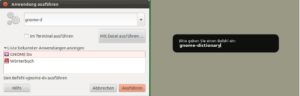 Abbildung 5: Der Gnome-Schnellstarter aus dem Vorgänger Gnome 2 (links) und in der neuen Variante der Gnome Shell (rechts): In der aktuellen Ausgabe hilft die Tab-Completion beim Tippen langer Befehle.