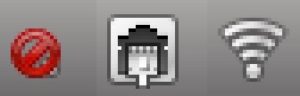 Abbildung 5: Von links nach rechts stehen diese Icons für keine, für eine kabelgebundene und für eine WLAN-Netzwerkverbindung.
