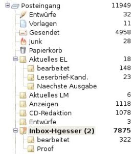 Abbildung 6: Wenn der IMAP-Server mit Unterordnern umgehen kann, können Sie eine komplexe Postfachhierarchie aufbauen.