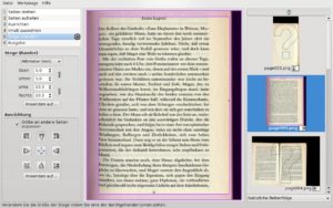 Abbildung 7: Scantailor erkennt und entfernt beim Scan einer Buchseite abgedunkelte Bereiche. Außerdem richtet er jede Seite gesondert gerade.