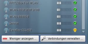 Abbildung 7: Die Netzwerkverwaltung kann alle erreichbaren WLANs anzeigen – welches davon Ihres ist, müssen Sie anhand der SSID selbst erkennen.
