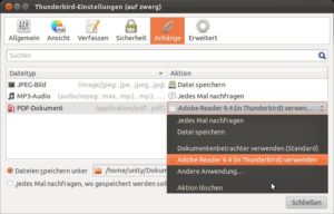 Abbildung 9: In Thunderbird können Sie Standardaktionen für Anhänge definieren. Diese führt der Mailclient dann aus, wenn Sie ein Attachment doppelklicken.
