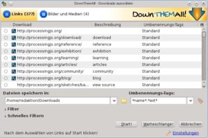 Abbildung 9: Im Downloadmanager DownThemAll legen Sie unabhängig von FlashGot noch einige Einstellungen fest und filtern etwa die Ergebnisse.