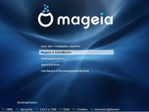 Abbildung 1: Das Startmenü bietet neben der Möglichkeit zur Installation auch einen Eintrag für den Einsatz als Rettungssystem.