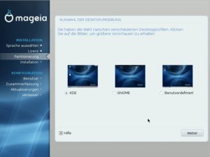Abbildung 2: Bei der Auswahl der Desktop-Umgebung bietet Mageia neben Standardoptionen auch die Möglichkeit zum individuellen Zusammenstellen des Desktops.