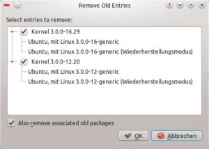 Abbildung 2: Auf Wunsch löscht der Grub2-Editor verwaiste Einträge aus dem Bootmenü.