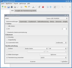 Abbildung 1: "gscan2pdf" hat einen Scanner gefunden und ist bereit.