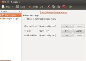 Abbildung 1: Das Hauptfenster von Autokey in der GTK-Variante (hier unter Unity) unterscheidet sich von der Qt-Variante nur in Details.