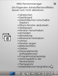 Abbildung 2: KDE zeigt ggf. automatisch an, welche Effekte nicht funktionieren.