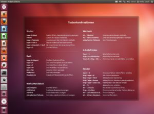 Abbildung 2: Unity bedienen Sie am schnellsten über die Tastatur. Halten Sie die Super-Taste länger gedrückt, blendet der Desktop eine Übersicht über die wichtigsten Befehle ein.