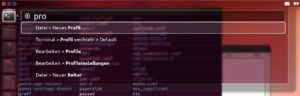 Abbildung 3: Das Head-up-Display zeigt Menüeinträge des aktiven Programms am oberen Bildschirmrand an. Welche Anwendung das gerade ist, erkennen Sie am Symbol links neben der Eingabezeile (hier Gnome-Terminal).
