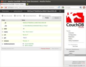 Abbildung 3: Futon ermöglicht das komfortable Anlegen und Bearbeiten eines Dokuments – hier der Adresse von <code srcset=