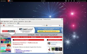 Abbildung 3: Der Standard-Desktop mit Gnome 3.4 sieht in Fedora 17 etwas trist weil gar farblos aus. Austausch-Wallpapers bringen Farbe ins Spiel.
