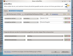 Abbildung 4: In RSSOwl legen Sie Filter an, die sämtliche eingehenden RSS-Feeds nach bestimmten Schlagworten durchforsten und die Ergebnisse hervorheben.