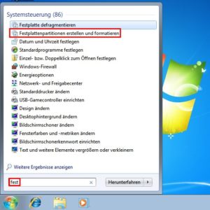 Abbildung 4: Über das Startmenü von Windows erreichen Sie Programme, mit deren Hilfe Sie die Windows-Partition auf die Installation von Kubuntu vorbereiten.