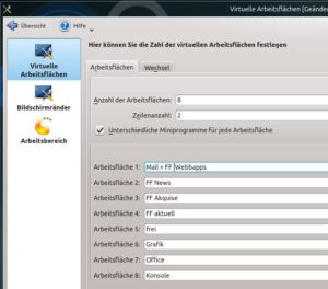 Abbildung 4: KDE erlaubt eine individuelle Bestückung der virtuellen Arbeitsflächen mit anderen Miniprogrammen.