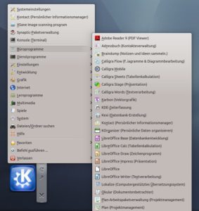 Abbildung 5: Auch das klassische KDE-Menü von KDE 3 steht unter KDE 4 als Miniprogramm zur Verfügung.