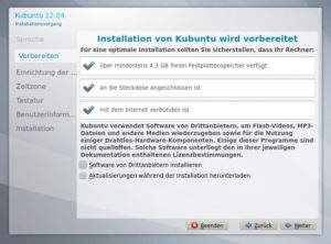 Abbildung 6: Zu Beginn der Installation sollten Sie prüfen, ob der Rechner mit Strom versorgt wird und ob der Platz auf der Festplatte ausreicht. Auch eine Internetverbindung kann nicht schaden.