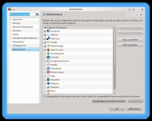 Abbildung 6: Interessante Fundstücke im RSS-Reader leiten Sie direkt an Ihre Profile in den sozialen Netzwerk weiter.