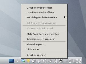 Abbildung 6: In der Startleiste taucht ein Dropbox-Icon auf, das schnellen Zugriff auf den Dropbox-Ordner und Informationen über neue Dateien bietet.