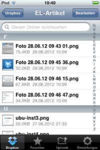 Abbildung 8: Ordner mit Fotos zeigt die Dropbox-App mit Vorschaubildern an.