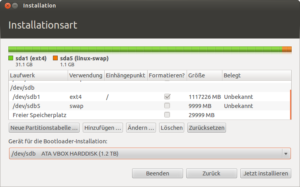 Die Aufteilung und Einrichtung der externen Platte erfolgt wie bei einer normalen Installation.